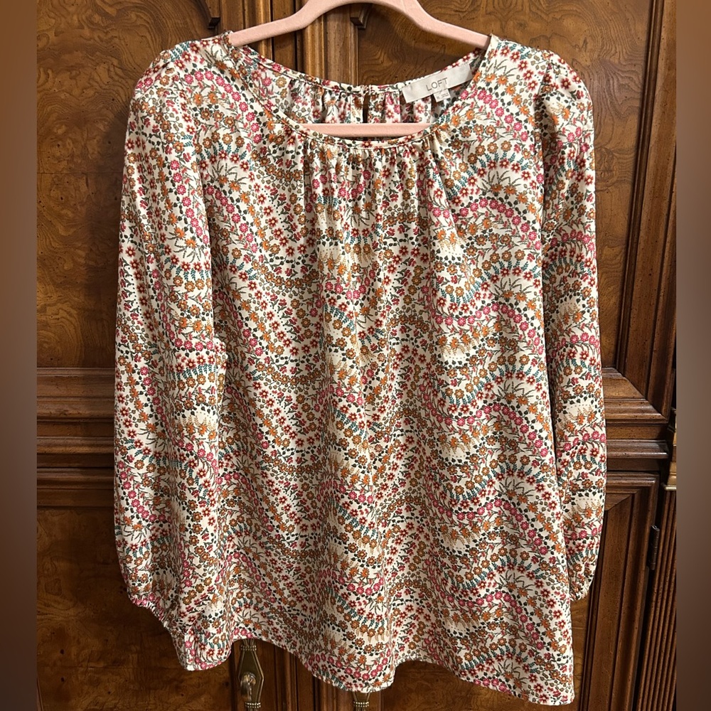LOFT Women's Floral Blouse - Pink and Brown